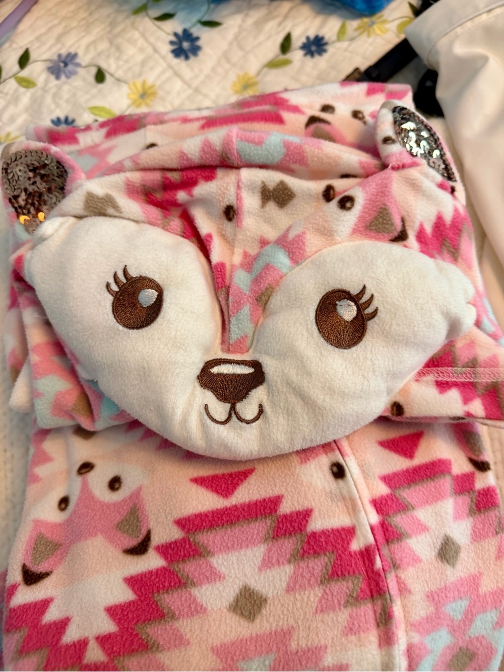 Justice Pink & White Aztec Fox Hooded Kids Pajamas